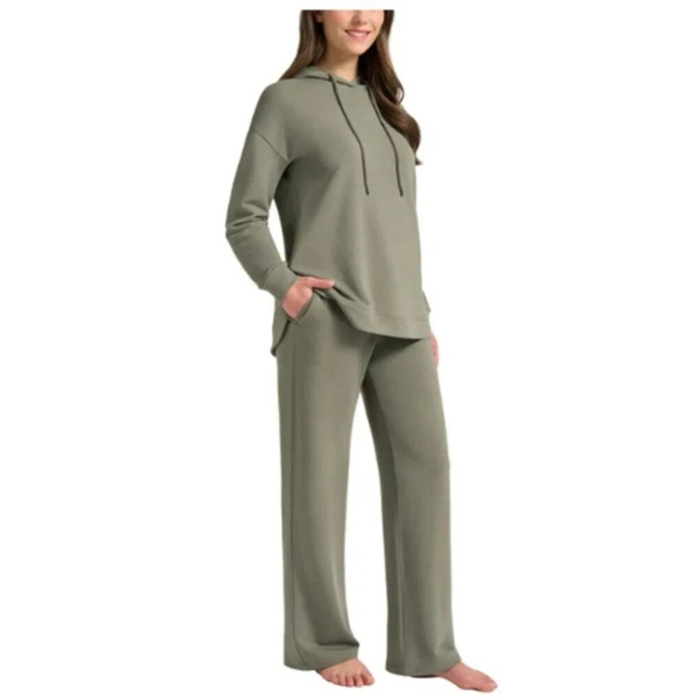 Max & Mia Two-Piece Lounge Set with Hooded Tunic and Pant, Sage Green, Large
